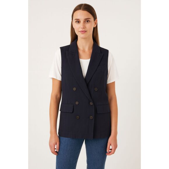 MOUSSY Cotton Linen Vest Jacket Navy Sz 2‎ - Picture 1 of 6